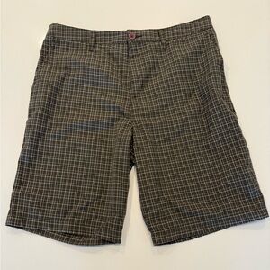 RVCA Men's Checkered Brown Flat Front Shorts